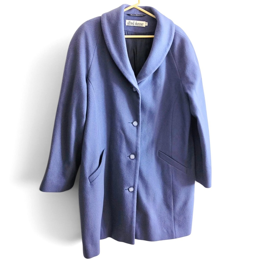 Vintage Y2K Alfred Dunner Shawl Collar Overcoat Women's 20 Dusty Blue 100% Wool
